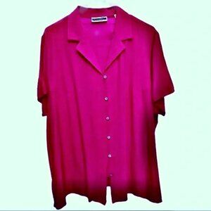 NWT Amanda Smith Silk Blouse Top Short Sleeve Pink Camp Shirt L NOS 1990 vintage